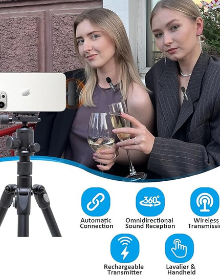 MAYBESTA Wireless Mini Microphone for iPhone 14 Below - Bluetooth Lapel Mic for Video Recording - Clip on Phone Microphones for YouTube Tiktok