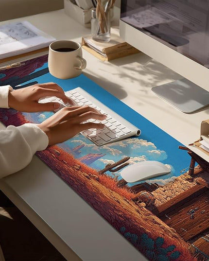 Large Mouse Pad Gaming Mousepad 31.5 x 11.8 Inch Keyboard Desktop Mat Diatomite XL Mouse Pad for Home and Office Desk Accessories with Western Desert Cabin Landscape Artwork Diatomite