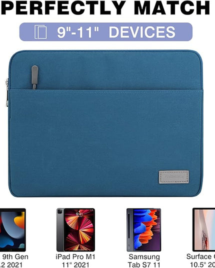 MoKo 9-11 Inch Tablet Sleeve Bag Carrying Case Fits New 11 inch iPad Air M3, iPad A16 2025, iPad Pro 11 M4/Air M2, iPad Air 5/4/3th, iPad 10/9/8/7th, Peacock Blue