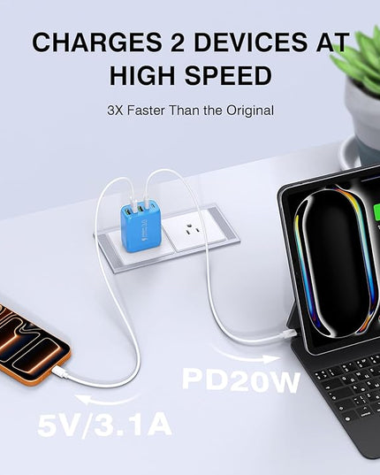 2-Pack USB C Wall Charger Block,60W 5-Port C Charger Fast Charging Block PD Power Adapter +QC 3.0 Multiport Type C Box Charger Cube USB A Wall Plug for iPhone 14/15/16/17 Pro Max,Samsung Galax