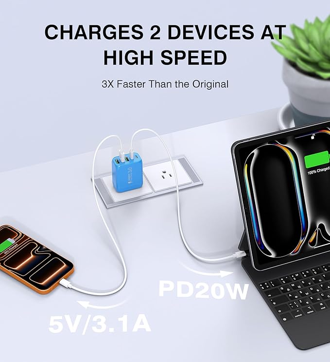2-Pack USB C Wall Charger Block,60W 5-Port C Charger Fast Charging Block PD Power Adapter +QC 3.0 Multiport Type C Box Charger Cube USB A Wall Plug for iPhone 14/15/16/17 Pro Max,Samsung Galax