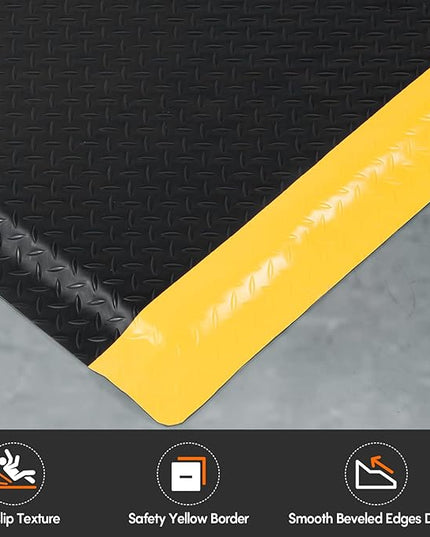 Anti Fatigue Mats Industrial 2' x 7' 15/16" Thick Sponge Base Heavy Duty Commercial Diamond Plate Ergonomic Standing Floor Mat Industrial Floor Mats Helps Relieve Back and Leg Soreness