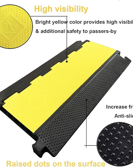 Reliancer 5 Channel Rubber Cable Protector Ramp Traffic Speed Bump 18000lbs Capacity Heavy Duty Cable Protective Cover Ramp Driveway Hose Cord Track Protector Wires Concealer w/Flip-Open Top Cover