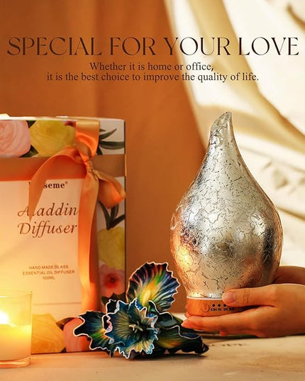 Porseme Essential Oil Diffuser Glass Aromatherapy Ultrasonic Humidifier, Air Refresh Auto Shut-Off, Timer Setting, BPA Free for Home Hotel Yoga Leisure SPA Gift 150ml Last 6H