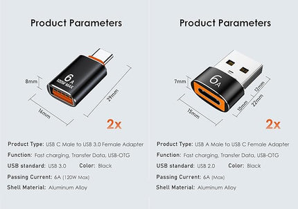 USB to USB C Adapter 4 Pack, USB A 3.0 Female to USB C Male OTG Adapter x2, Type C Female to USB Male Adapter x2, Compatible with MacBook, iPhone 15/16, Samsung Galaxy, Smartphones,Tablets,Laptops