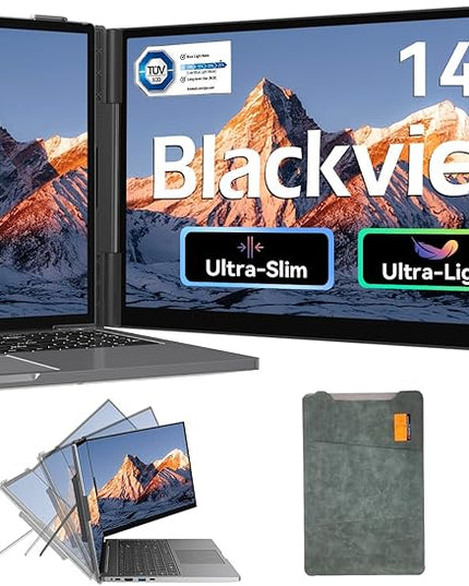 Blackview Laptop Screen Extender, 1.3lbs Ultra-Light & 0.17" Ultra-Slim, 14" FHD 1080P IPS Portable Laptop Monitor Extender, Travel Dual Monitor for 13-17",Plug & Play for Windows/Mac/Android/Switch