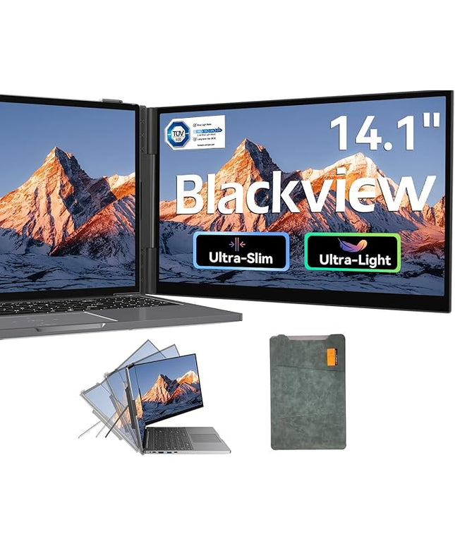 Blackview Laptop Screen Extender, 1.3lbs Ultra-Light & 0.17" Ultra-Slim, 14" FHD 1080P IPS Portable Laptop Monitor Extender, Travel Dual Monitor for 13-17",Plug & Play for Windows/Mac/Android/Switch
