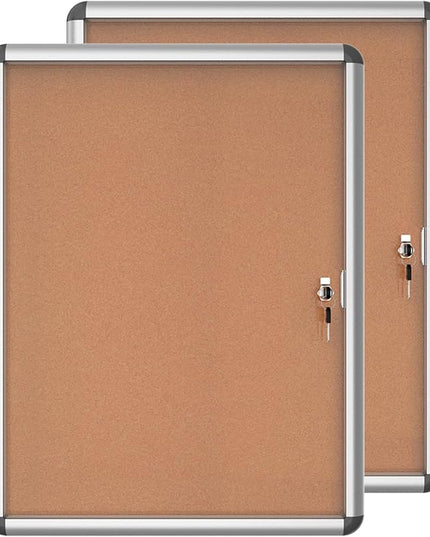 Mifuro 2 Pack 26"x20" Enclosed Bulletin Board, Lockable Weather-Resistant Aluminum Cork Noticeboard for School & Office, Silver Frame w/Cork