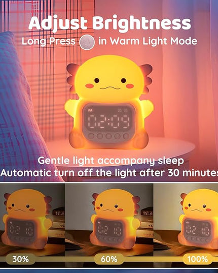 Axolotl Alarm Clock with Night Light for Kids, Rechargeable Silicone Lamp Time to Wake Clock，Cute Animal Tabletop Lamp, Perfect Sleep Companion for Boys Girls