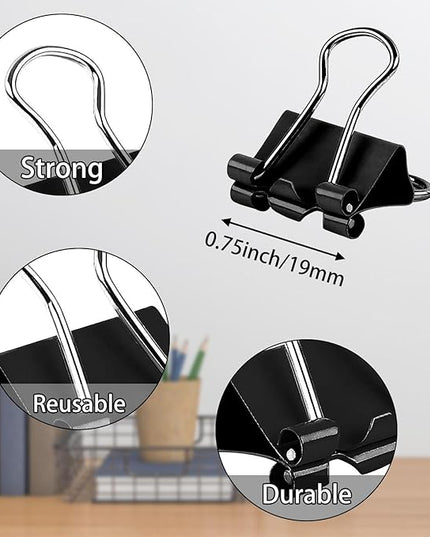 SANNIX 75 PCS Mini Binder Clips, 3/4 inch 19mm Binder Clips Black Paper Clamps Small Size for Office Home School