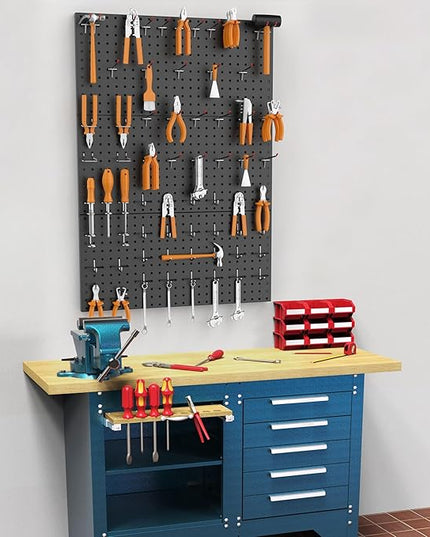 WALMANN Metal Pegboard Panels for Wall Garage Tools Storage Pegboard for Garage, Workbench, Modular Peg Board Tool Organizer Board (Black 12"*24", Pack of 3)