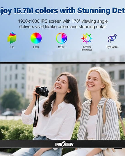 InnoView Portable Monitor 15.6" 1080P for Laptop with Protective Sleeve, Built-in 90° Adjustable Stand USB C HDMI Ultra-Slim Portable Laptop Monitor for MacBook Phone PS Xbox Switch