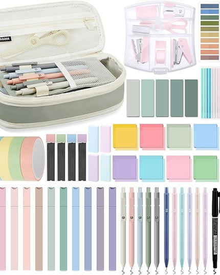 Sinload 60 Pcs Aesthetic Book Annotation Kit School Supplies Cute Pencil Case 12 Highlighter 5 Gel Pen 6 Mechanical Pencil 5 Magnetic Bookmark 1220 Pcs Sticky Note Tab Student Stationary(Light Green)