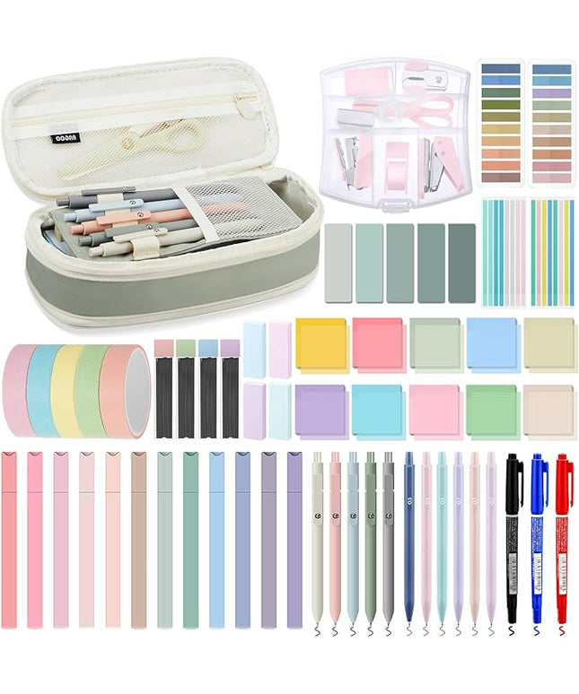 Sinload 60 Pcs Aesthetic Book Annotation Kit School Supplies Cute Pencil Case 12 Highlighter 5 Gel Pen 6 Mechanical Pencil 5 Magnetic Bookmark 1220 Pcs Sticky Note Tab Student Stationary(Light Green)