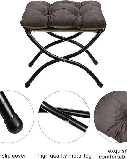 HollyHOME 15"(H) Folding Footrest Stool, Upholstered Small Foldable Ottoman, Accent Padded Sofa Foot Stool for Lazy Chair, Metal Frame Portable Foot Rest Ottoman for Living Room, Bedroom, Coffee