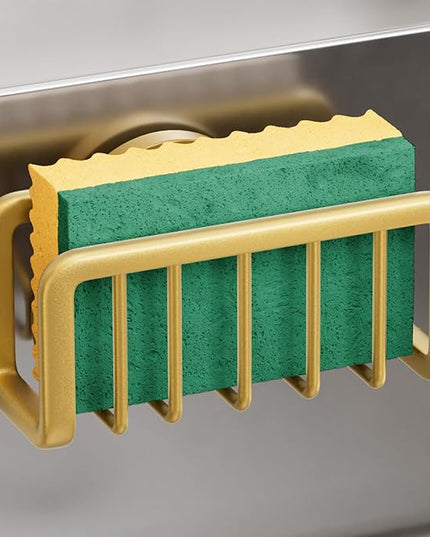 TAILI Sponge Holder for Kitchen Sink with Strong Suction Cup, Rustproof Aluminum Sink Caddy for Sponges, Removable Sponge Holder, Dish Brush for Scraper - Gold