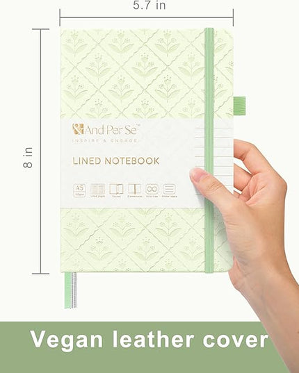 &And Per Se Lined Journal Notebook for Women&Men with Pattern, 160 Pages 100GSM Thick Paper, A5 Hardcover Journals for Writing(Light Green)