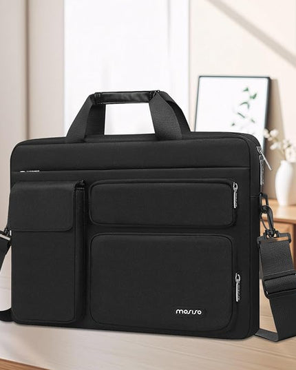 MOSISO Laptop Shoulder Bag 15.6 inch, 15-15.6 inch Computer Bag Compatible with MacBook Pro 16 inch, HP, Dell, Lenovo, Notebook with 2 Raised&1 Flapover&1 Horizontal Pocket&Handle&Belt, Black