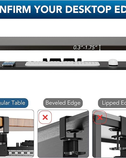 AX WABER Keyboard Tray Under Desk Pull Out with 3 Height Adjustable Extra Sturdy C Clamp Mount System, 32.8 (38 inch Including Clamps) x 12 Inch Slide-Out Platform Computer Drawer for Typing