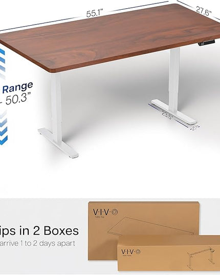VIVO Electric 55 x 28 in Dual Motor Sit Stand Desk, Memory Height Adjustment, 2B Series, Dark Walnut Top White Frame, DESK-KIT-2W55D