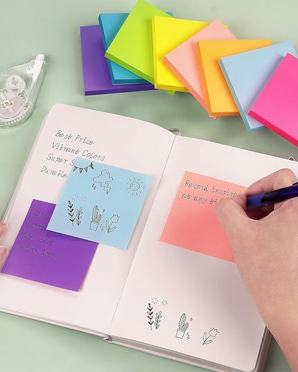 Eastern Wolf 8 Pads Sticky Notes 3x3 Self-Stick Notes 8 Bright Multi Colors Purple Sticky Notes, 85 Sheet/Pad