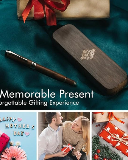 Wordsworth & Black Fountain Pen Set, Luxury Bamboo Wood - Medium Nib, Gift Case; Includes 6 Ink Cartridges, Ink Refill Converter -Journaling, Calligraphy, Drawing, Smooth Writing [Brown Wood]