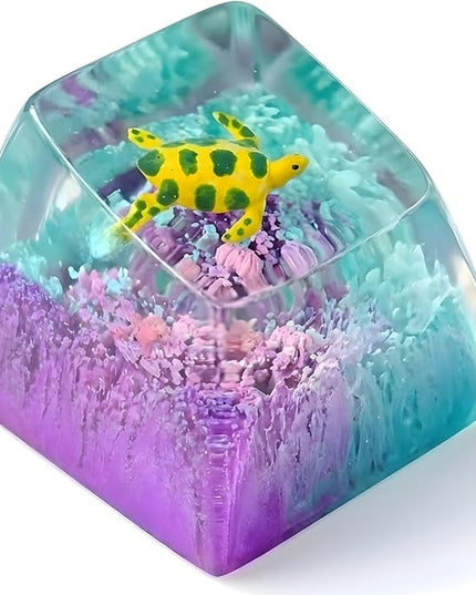 Sea Turtle Artisan Keycap Purple and Teal Ocean R1 SA Profile Custom Sea Creatures Keycaps 1U ESC Handmade Gaming Resin Key Cap Cherry MX Switch Compatible Mechanical Keyboard Turtle Lover Gift