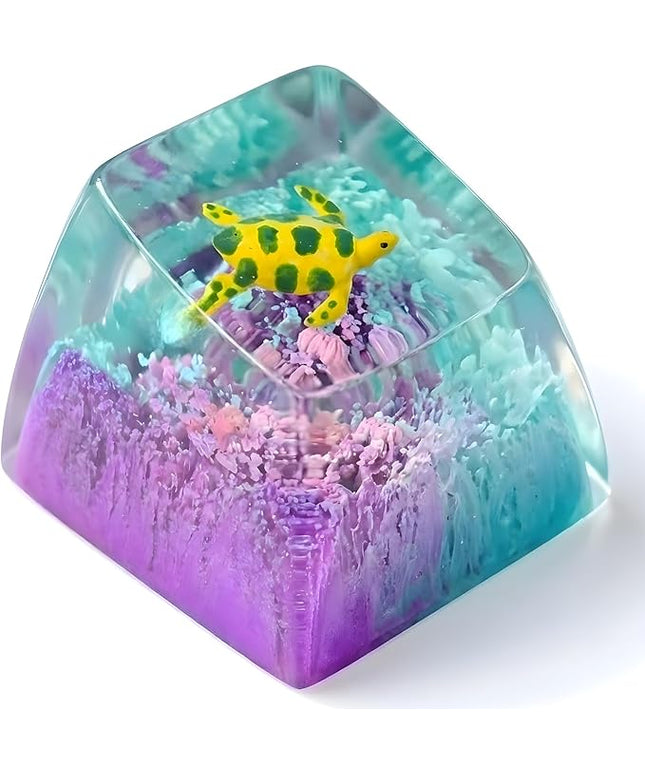 Sea Turtle Artisan Keycap Purple and Teal Ocean R1 SA Profile Custom Sea Creatures Keycaps 1U ESC Handmade Gaming Resin Key Cap Cherry MX Switch Compatible Mechanical Keyboard Turtle Lover Gift