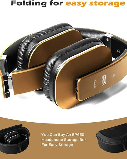 August EP650 Bluetooth Wireless Over-Ear Headphones with aptX Low Latency, NFC, Multipoint Pairing, Wired Option, Built-in Microphone - Gold