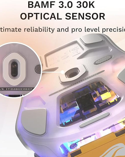 Glorious Gaming Model O3 Wireless Gaming Mouse - InfinitePlay Swappable Battery, 130H Battery Life, 8k Polling, 130M Optical Switches, Ultralight 66g, 30K DPI Optical Sensor, RGB - White