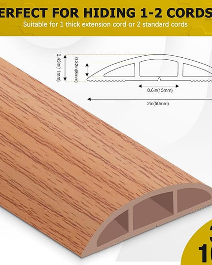 Floor Cord Cover 10FT Cord Covers for Wires on Floor Protect Wires & Prevent Trip Hazards, Easy to Cut for Home, Office, School, Concerts, Cavity W0.6in x H0.32in