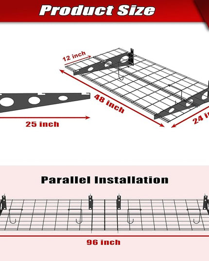 WALMANN 2 Pack Garage Wall Shelves, 2 x 4 ft/24 * 48 inch Wall Mounted Storage Shelves for Garage Heavy Duty Wall Shelving, Holds Up to 220 lbs(Black)