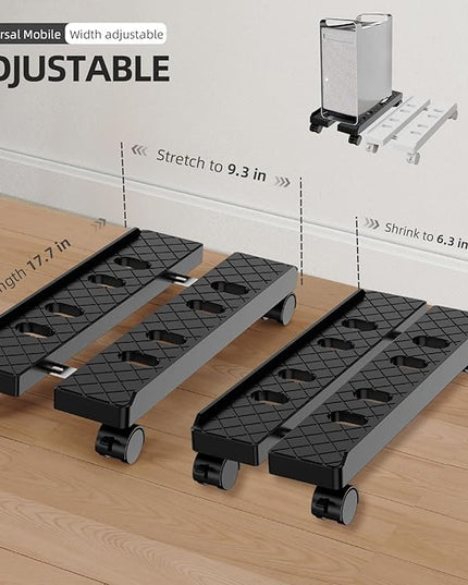 Adjustable Mobile CPU Stand, Ventilated Computer Tower Stand with 4 Caster Wheels Fits Most PC Tower, Under Desk CPU Holder PC Floor Cart Computer Riser for Gamers and Students (Large Black)
