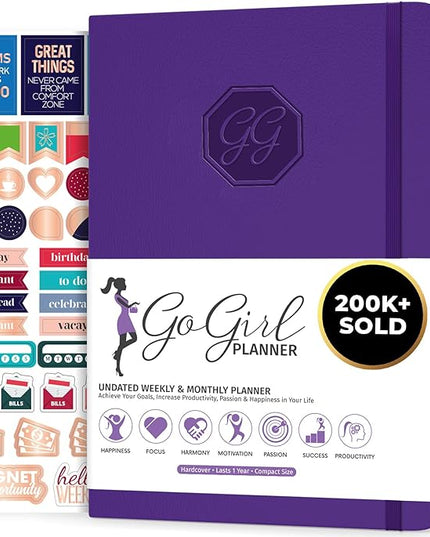 GoGirl Planner and Organizer for Women – Compact Size Weekly Planner, Goals Journal & Agenda to Improve Time Management, Productivity & Live Happier. Undated – Start Anytime, Lasts 1 Year – Purple