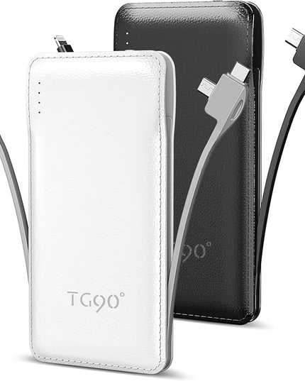 TG90° 2 Pack 10000mAh Slim Portable Charger with Built in Cables,Power Bank Travel Charger Cell Phone External Battery Pack,4 Output External Battery Pack Compatible with iPhone Android Phone
