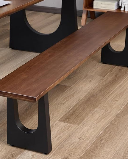 Walnut Color Long Bench Solid Wood Top Metal Legs U-Shaped Design Durable Sturdy Dining Bench Ideal for Office Home Restaurant Patio Multiple (Bench, 62.99in)