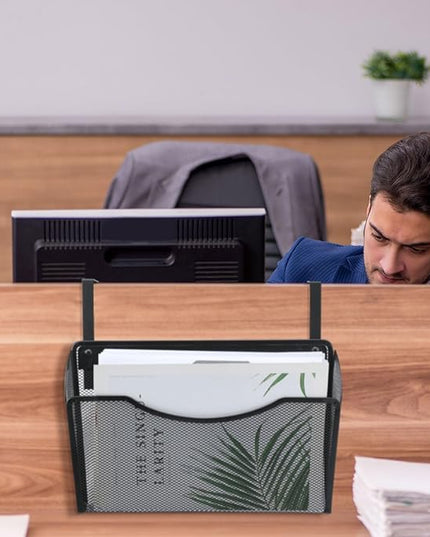 Tenceur 3 Pcs Mesh Letter Wall File Folder Cubicle File Holder Hanging Wall Mounted File Holder 3 Pocket Vertical File Organizer for Office Home Room Storage Basket(13.19 x 12.2 x 3.07 Inch,Black)