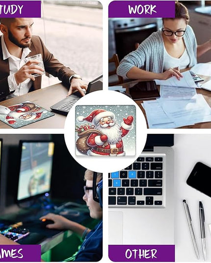 Christmas Yuletide Mouse Pad Square MousePads Non-Slip Rubber Base Mouse Mat Desk Pad with Stitched Edge for Desk Computers Laptop Office, 9.5x8 Inches