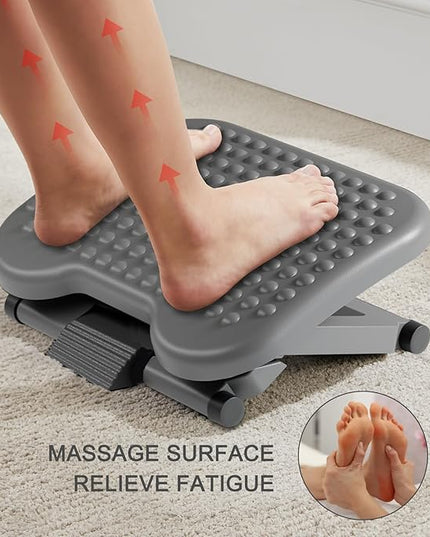 HUANUO Adjustable Desk Footrest, Foot Rest for Under Desk at Work with Massage, Adjustable Foot Stool with 3 Height Position & 30 Degree Tilt Angle Adjustment for Home, Office, Gray