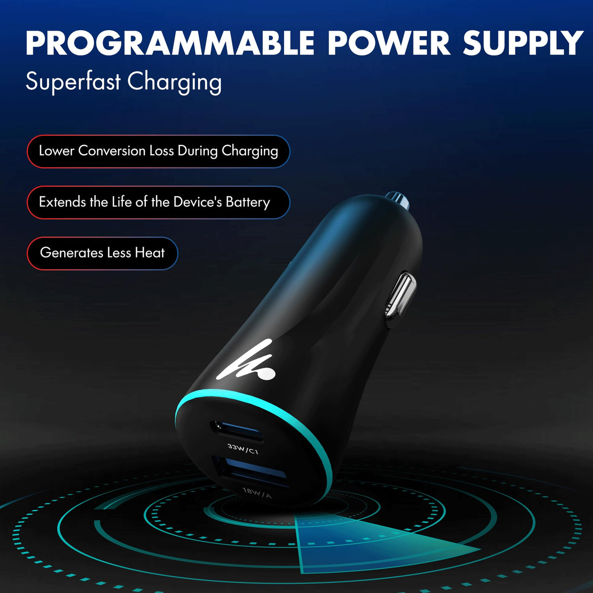 PD 51W Superfast Charging Wozoyo Car Charger, with Type C and USB A, Power Delivery, PPS & QC 3.0, Dual Port (33W + 18W), 12V–24V Compatible, Multi-Layer Protection, 2-Years Manufacturer Warranty
