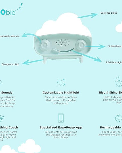 Happiest Baby SNOObie Smart White Noise Machine - Portable Baby Sound Machine with Night Light - 12 Soothing Sounds for Sleep Training, Teal