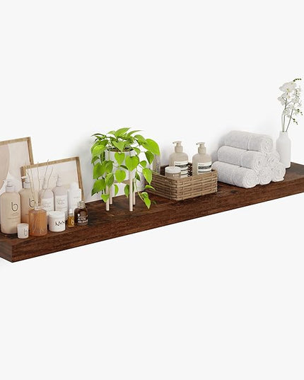 Heimlove 12 Inch Deep Floating Shelves, 72 x 12 inches Long Wall Shelf, Large Extra Display Shelf & Storage Shelf, Rustic Wood Wall Shelves for Fireplace Mantel, Rustic Brown - 1Pack