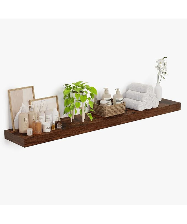 Heimlove 12 Inch Deep Floating Shelves, 72 x 12 inches Long Wall Shelf, Large Extra Display Shelf & Storage Shelf, Rustic Wood Wall Shelves for Fireplace Mantel, Rustic Brown - 1Pack