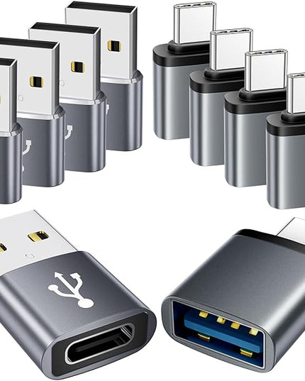 USB to USB C Adapter 10 Pack,USBC to USB Adapter,USB-A to USB-C Adaptor,TypeC USBA Male Female Converter for iPhone 16 15,MacBook,PS5,Phones,Charger,Grey