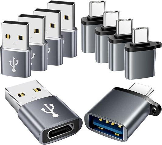 USB to USB C Adapter 10 Pack,USBC to USB Adapter,USB-A to USB-C Adaptor,TypeC USBA Male Female Converter for iPhone 16 15,MacBook,PS5,Phones,Charger,Grey