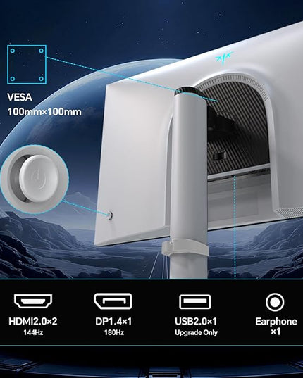 KTC QHD Mini LED Monitor 27 Inch, 1440P 180Hz Gaming PC Monitor, HDR 1400, HDMI2.0, DP1.4, USB, Swivel/Height/Pivot/Tilt Adjustable, VESA Support, White, M27T6
