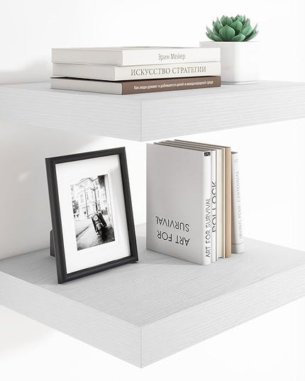 Heimlove 12 Inch Deep Floating Shelves, 16 x 12 inches Long Wall Shelf, Large Extra Display Shelf & Storage Shelf, Rustic Wood Wall Shelves for Fireplace Mantel, White - 2Pack