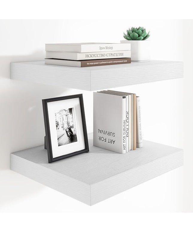Heimlove 12 Inch Deep Floating Shelves, 16 x 12 inches Long Wall Shelf, Large Extra Display Shelf & Storage Shelf, Rustic Wood Wall Shelves for Fireplace Mantel, White - 2Pack