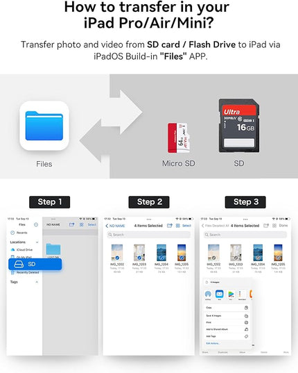SD Card Reader for iPhone, SD Card Adapter with Lightening & USBC Dual-Connector for iPhone 5-14, USB-C iPhone 15, iPad, Mac or MacBook, Supports SD MicroSD Trail Camera Viewer, Plug and Play