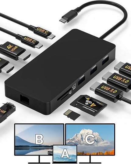 Laptop Docking Station Dual 4K HDTV Monitor, Fophmo USB C to 2 HDTV Splitter Extended Display, 1000Mbps LAN, USB A&C 3.0 Ports(10Gbps), SD/TF Card, 100W PD Charging, MacOS Only Mirrors Same Screen